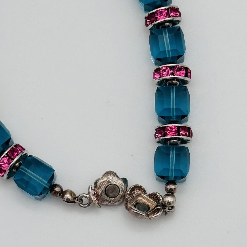 Blue Crystal Pink Rhinestone Bracelet Rose Magnetic 925 Clasp Jewelry Classic - Picture 9 of 12